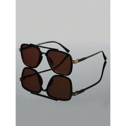1 Pair Classic Brown Unisex Sunglasses Protection, Oversized Square Frames with Sleek Black Temples & Golden Accents, Lightweight Comfort Fit for Men & Women, Vacation Travel, Music Festivals, Outdoor