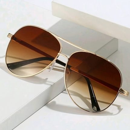 1pc of retro oval frame double beam fashion glasses, pilot unisex sports glasses, light and durable design with fashionable color lenses, high-quality essential glasses, suitable for travelers